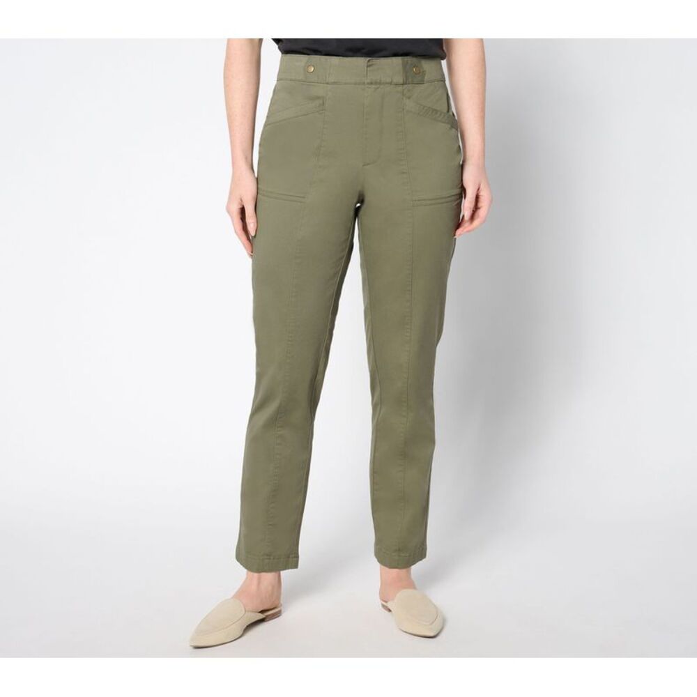 Truth + Style Women's Petite Pants 10P Twill Straight Leg Ankle Green